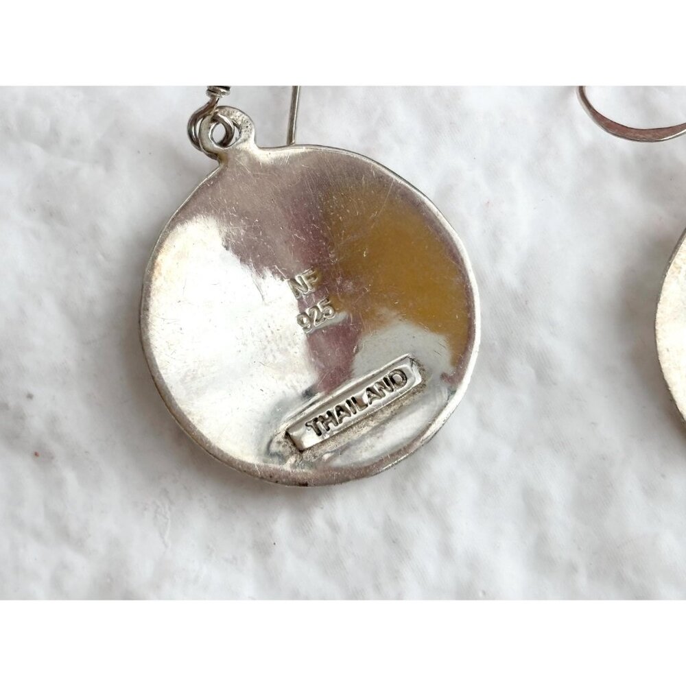 Thai made Round Minimalist Hammered Vintage Sterling Silver 925 Earrings - Picture 7 of 13